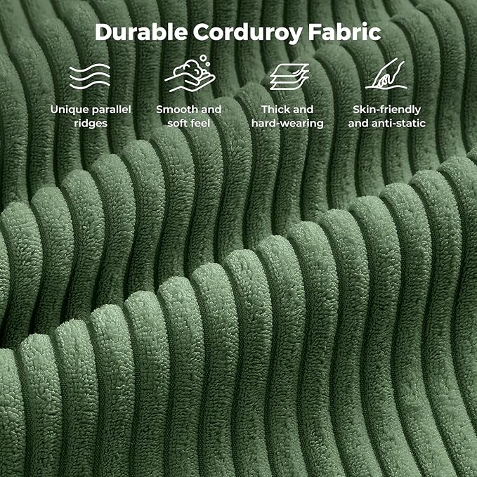 Vesgantti 97" L-Shape Modular Sofa, 3-Seat Corduroy Couch with Movable Ottoman, Sectional Sofa for Living Room, Green