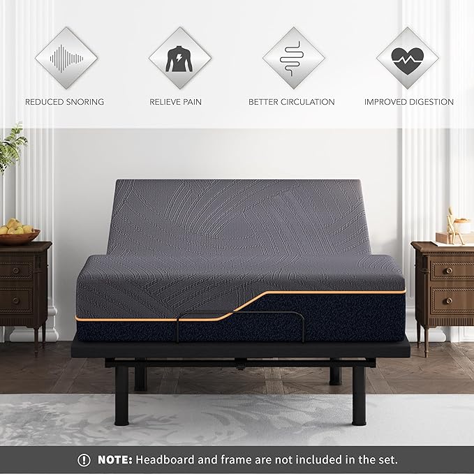 Dyonery Adjustable Bed Base Frame (Frame Only), Head & Foot Incline, 750lbs Lift Capacity, Powerful Quiet Motor, Wireless Remote, 5 Minutes Tools-Free Assembly, Anti-Snore, Full Size