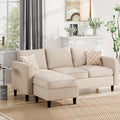 Nuturelly Convertible Sectional Sofa Couch with Movable Ottoman, 3-Seater Modern L-Shaped Sofa for Small Spaces, Soft Fabric Couch for Living Room, Small Apartment & Office(Khaki)
