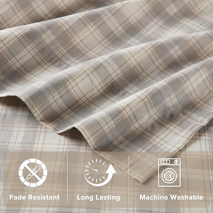 Comfort Spaces 100% Cotton Sheets Twin XL, Breathable, Naturally Cool Cotton Sheets, Soft Cotton Bed Sheets with 12" Elastic Pocket Fits up to 14" Mattress, All Seasons Sheet Set, Wesley Taupe 3 Piece