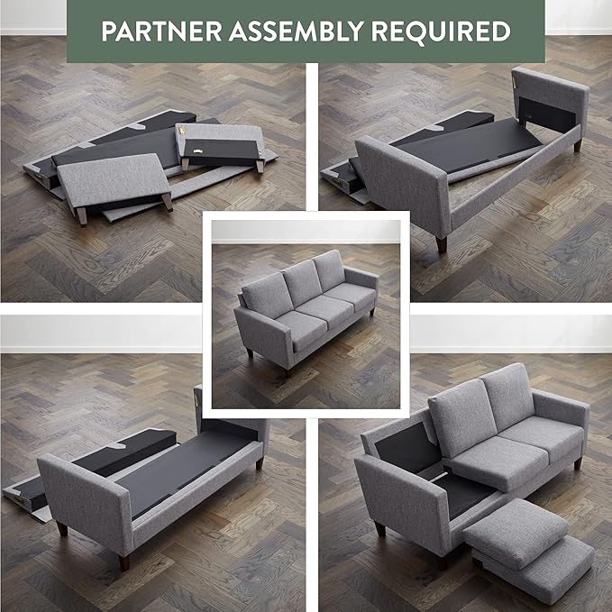 Edenbrook Archer Upholstered Sofa - Seats Three - Straight Arm Modern Design, Green Velvet