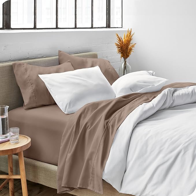 Bare Home Queen Sheet Set - 1800 Ultra-Soft Microfiber Queen Bed Sheets - Double Brushed - Deep Pockets - Easy Fit - 4 Piece Set - Bedding Sheets & Pillowcases (Queen, Taupe)