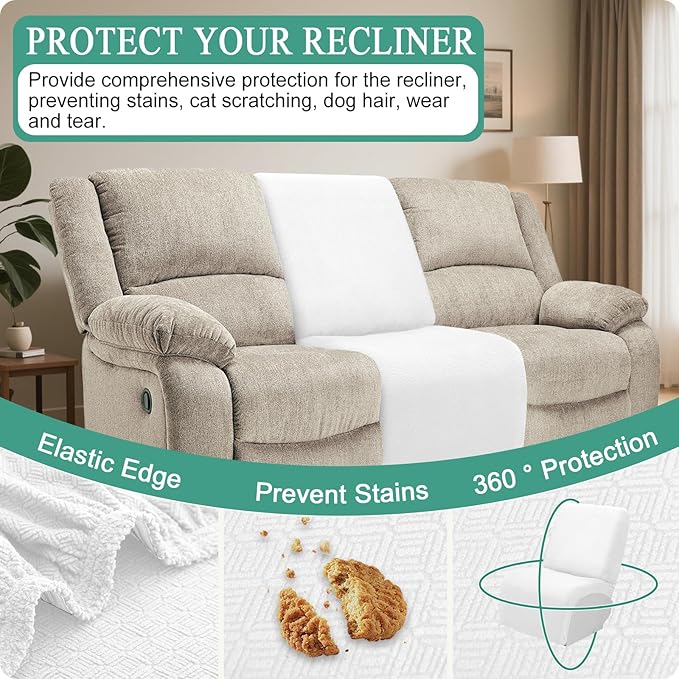 Waterproof Reclining Sectional Couch Covers Washable L Shaped Couch Cover for Sectionals Recliner Sofa Covers Stretch Corner Recliner Slipcovers for Dogs (Additional Seat Cover, White)