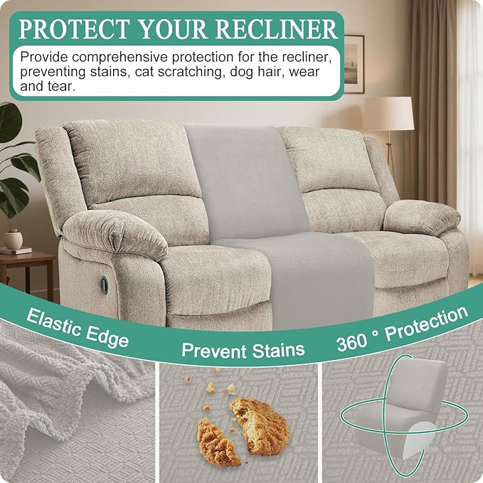 Waterproof Reclining Sectional Couch Covers Washable L Shaped Couch Cover for Sectionals Recliner Sofa Covers Stretch Corner Recliner Slipcovers for Dogs (Additional Seat Cover, Khaki)