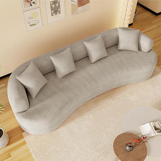 107" Curved Sofa for Living Room, Modern Chenille Cloud Couch Sofa, Luxury Plush Extra Deep 4-Seater Oversized Boucle Couch for Small Spaces, Apartment‌, No Assembly Required, Light Brown