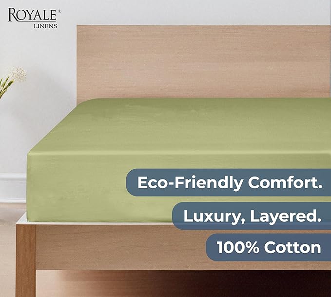 Royale Linens 100% Organic Cotton Fitted Sheet - Percale Weave - Super Soft Deep Pocket Bottom Sheets - Sage Green Elastic Sheet Full Size - Full Fitted Sheets Only - (54"x75"+15", Sage Green)