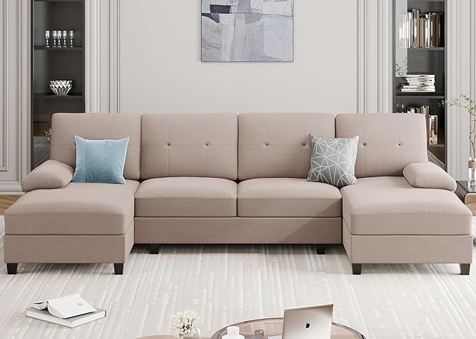 Meilocar Sectional Couches for Living Room, 106 in U Shaped Couches for Living Room, 4 Seat Sofa with Armrest, Sectional Couch for Apartment, Beige