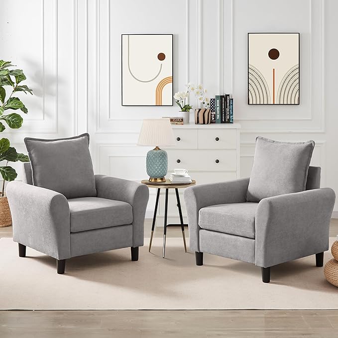 Accent Chair for Living Room, 35" Reading Chairs for Bedroom Arm Chair Modern Single Sofa Comfy Chair for Apartment, Waiting Room and Office (Light Grey, Chair)