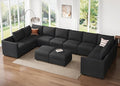 HONBAY Modular Sectional Sofa Sleeper Couch with Storage Modular Couch Convertible Couches for Living Room - Linen Grey