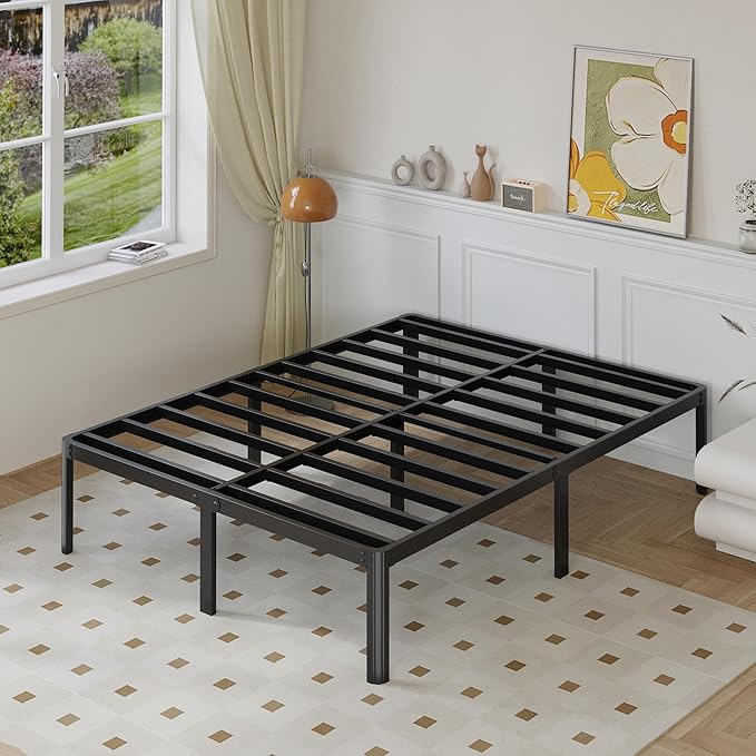 Yicensen 14 Inch California King Bed Frames No Box Spring Needed, Heavy Duty Cal King Metal Platform Bed Frame with Rounded Corner Legs, Easy Assembly, Noise Free, Black