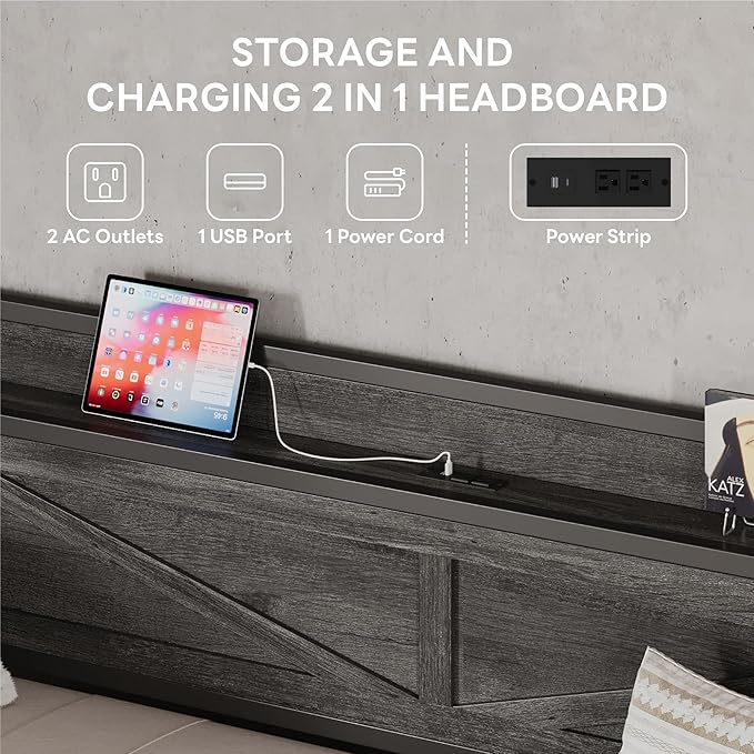 LIKIMIO Twin Daybed, Day Beds with Pop Up Trundle, Storage Headboard with Charging Station, Strong Supports for Apartment and Other Small Space, Charcoal Grey