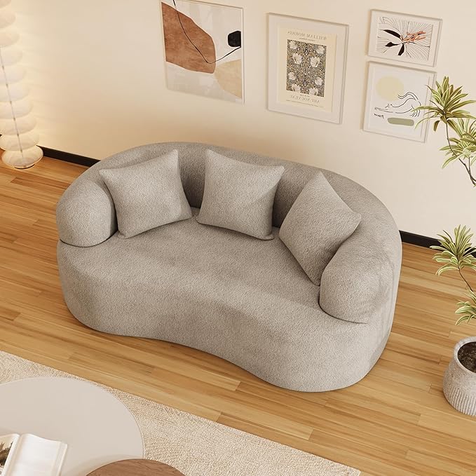 69" Curved Loveseat Sofa for Living Room, Modern Chenille Love Seat Cloud Couch, Luxury Plush Extra Deep Oversized Sofa for Small Spaces, Bedroom, Apartment‌, No Assembly Required, Light Brown