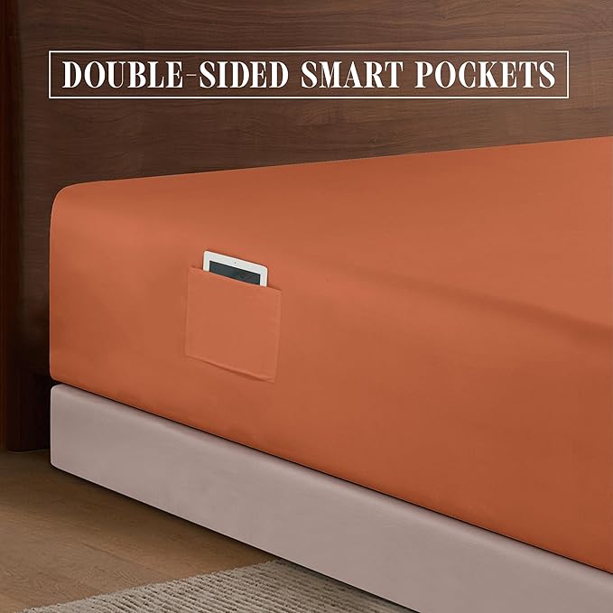 Elegant Comfort 1500 Premium Hotel Quality 18-24 Inches Deep - Extra Deep Pocket Single Fitted Sheet for High Mattress, Luxury and Softest, Smart Pocket - Wrinkle Free, Twin/Twin XL, Coral