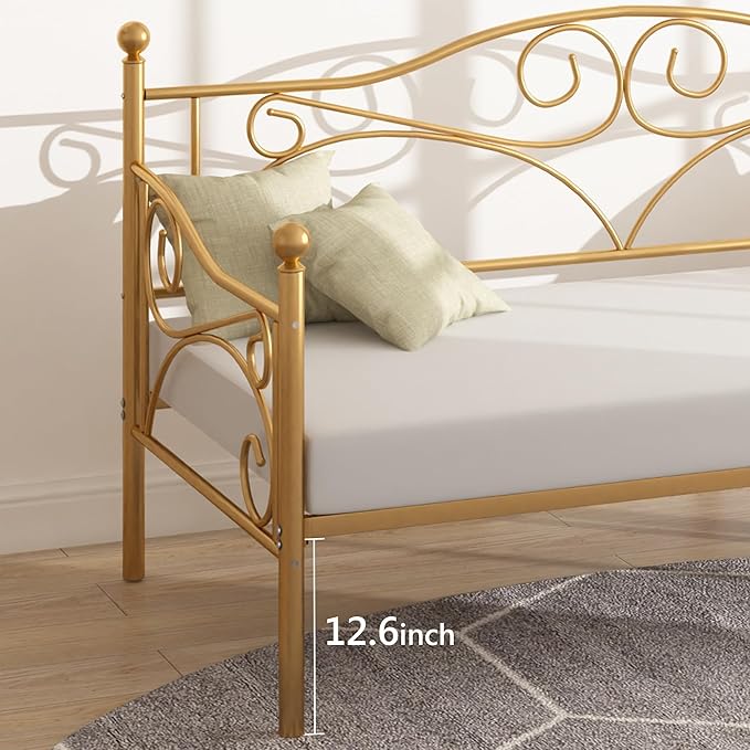 VECELO Daybed Frame, Twin Size Metal Platform Bed with Headboard,Heavy Duty Steel Slats Support for Living Room Bedroom Guest Room, Easy Assembly