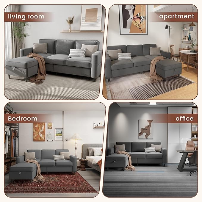 Sectional Sofa and Couches for Living Room - 78''L Shaped Light Gray Linen Couch-Pet Friendly Modular 3-Seater Convertible Sofas-Washable Covers-Suitable for The Living Room, Apartment or Bedroom