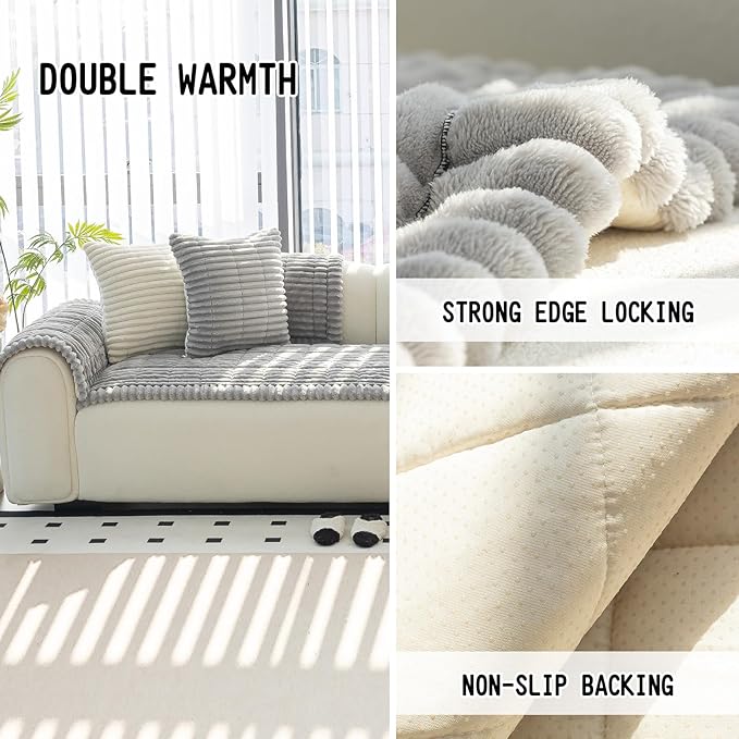 Sofa Couch Cover, Sofa Covers for Dogs Washable, Non-Slip Striped Sofa Slipcovers for Sectional Sofa, Sofa Cover Furniture Protector for L Shaped(Light Grey, 27.6"x 59")