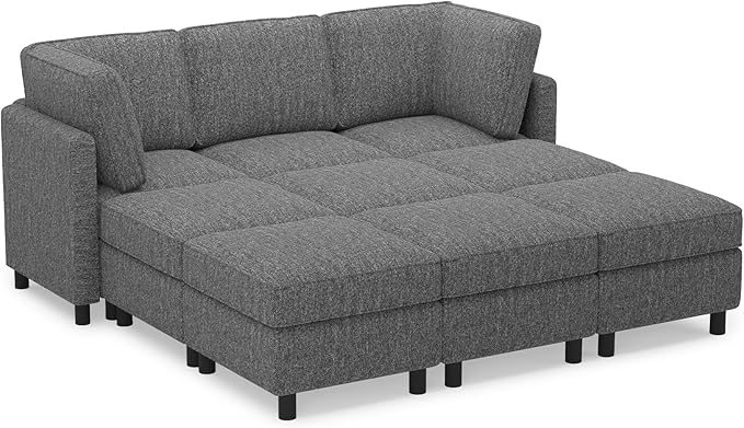 Belffin 84.3" 9 Seats Sleeper Sofa Modular Sectional Sofa Washable Sectional Couches for Living Room Comfy Couches with Storage Seat Couch Sofas with Chaise,Grey
