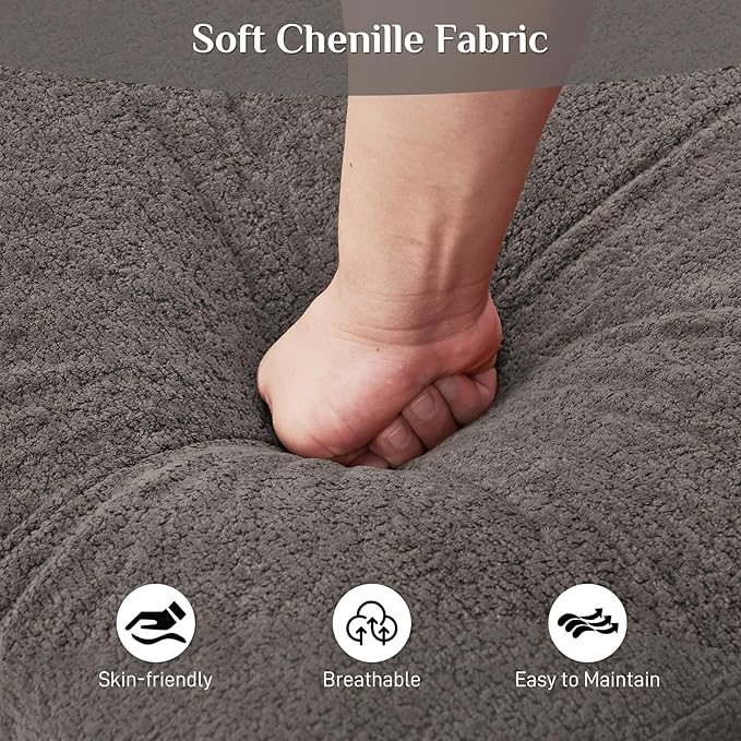 113" Cloud Couch Sectional Modular Sofa U Shaped Sectional Couches for Living Room Comfy 5-Seater Deep Seat Couch Chenille Cloud Sectional Sofa with Movable Ottoman & 4 Pillows, Stone Grey