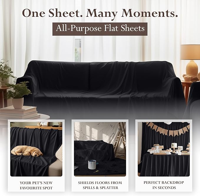 Utopia Bedding Flat Sheet - Soft Brushed Microfiber Fabric - Shrinkage & Fade Resistant Top Sheet - Easy Care - 1 Flat Sheet Only (King, Black)