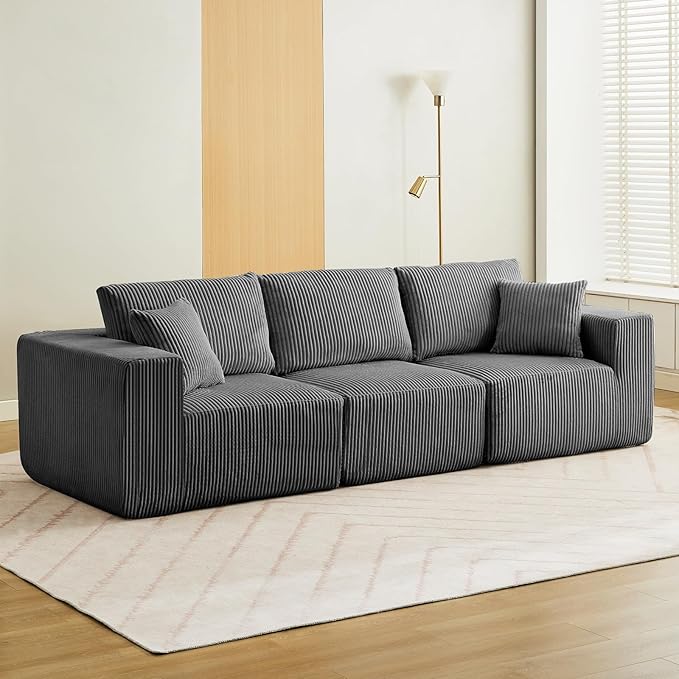 Sectional Cloud Boneless Couch 108" Modern Comfy Linear Straight No Assembly Required Convertible Compression Sleeper Modular Sofa with Corduroy Fabric 3 Deep Seat Single for Living Room