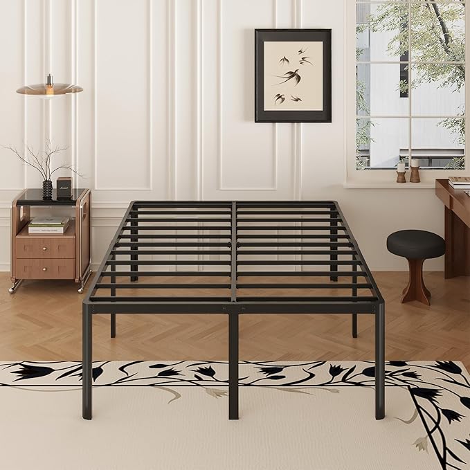 Yicensen 20 Inch Queen Bed Frame Rounded Corner Legs Platform Bed Frame Queen Size, Heavy Duty Easy Assembly, Noise Free, No Box Spring Needed, Black.