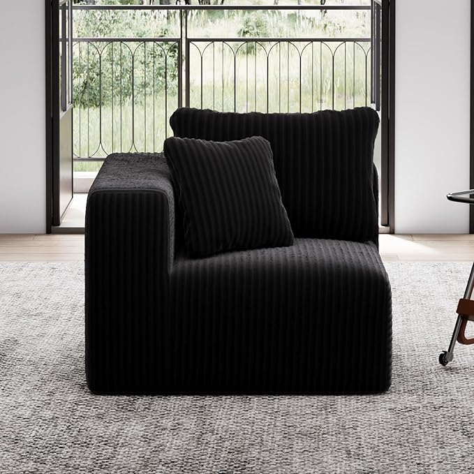 Avenco 35.4” Left-Arm Facing Modular Sofa Seat, Individually Wrapped Coil Support & Corduroy Fabric, Zero Assembly for Sectional or Accent Chair, Black