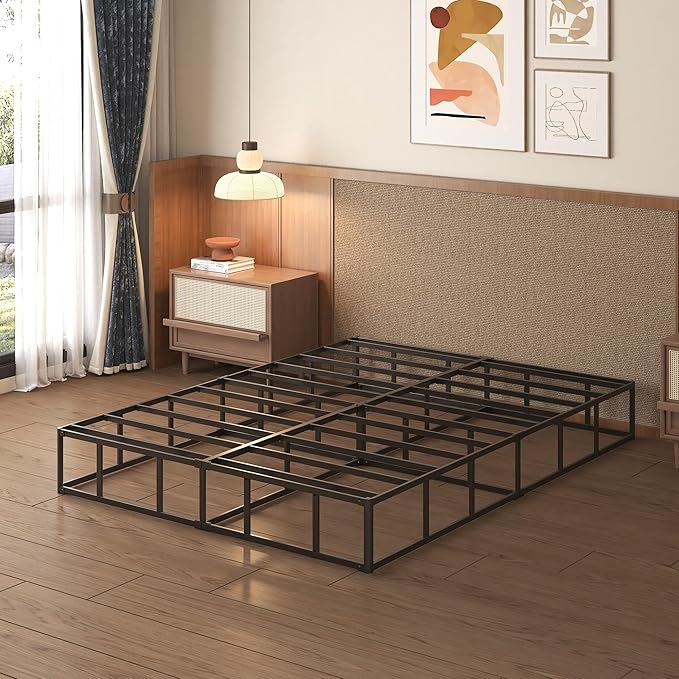 Lutown-Teen 10 Inch California King Box Spring High Profile, Heavy Duty Metal Cali King Box Spring Bed Base with Fabric Cover, Mattress Foundation, Noise Free, Easy Assembly