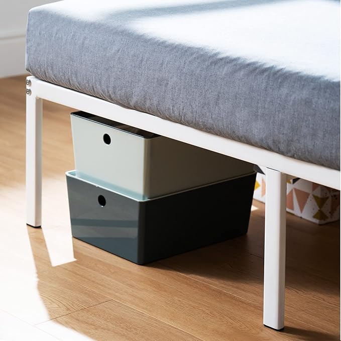 Best Price Mattress 14 Inch Metal Platform Bed Frame, Heavy Duty Steel Slats, White, Twin