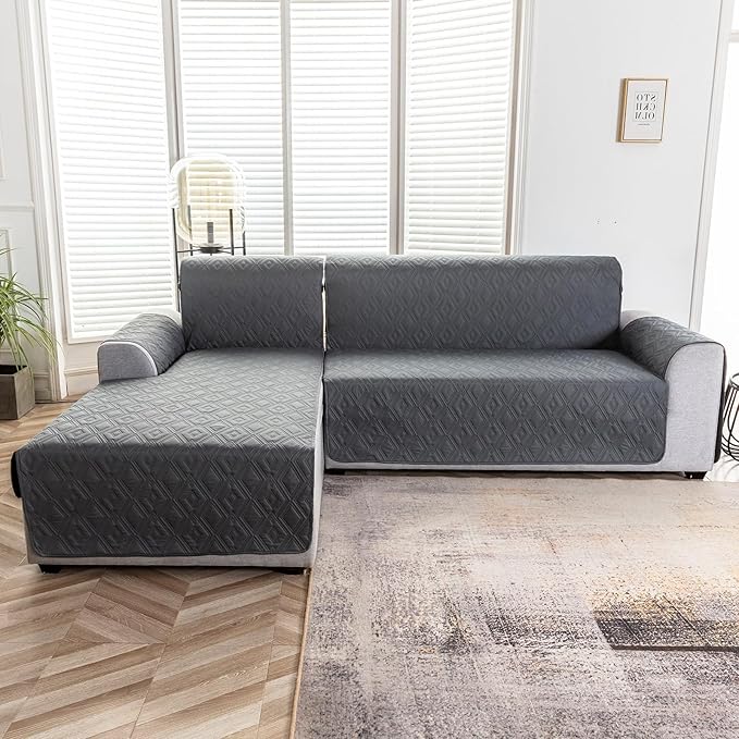 Genina Sectional Couch Covers for Dogs L Shaped Sofa Covers Chaise Lounge Cover Reversible Couch Covers for Sectional Sofa L Shape Furniture Protectors Cover for Pets, Kids (Dark Gray, Small)