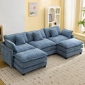 111'' Sectional Cloud Deep Seat Couch, Oversized Chenille U Shaped Sectional Sofa for Living Room Set, Comfy Upholstered Modular 5-Seats Sectional Sofa Couch with 2 Movable Ottoman, Blue