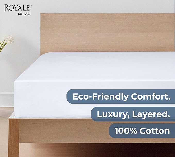 Royale Linens 100% Organic Cotton Fitted Sheet - Percale Weave - Super Soft Deep Pocket Bottom Sheets - White Elastic Sheet Twin Size - Twin Fitted Sheets Only - (39"x75"+15", White)