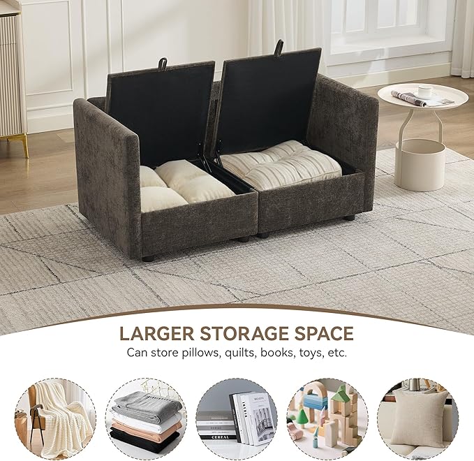 55" Cloud Modular Loveseat Sofa with Storage, Modern Upholstered Sofa Couch Small Love Seat，2 Seater Chenille Comfy Sectional Sofa with Armrests for Living Room, Small Space, Brown | Loveseat Sofa, Upholstered Couch, Small LoveSeat, Sectional Sofa, Sofa