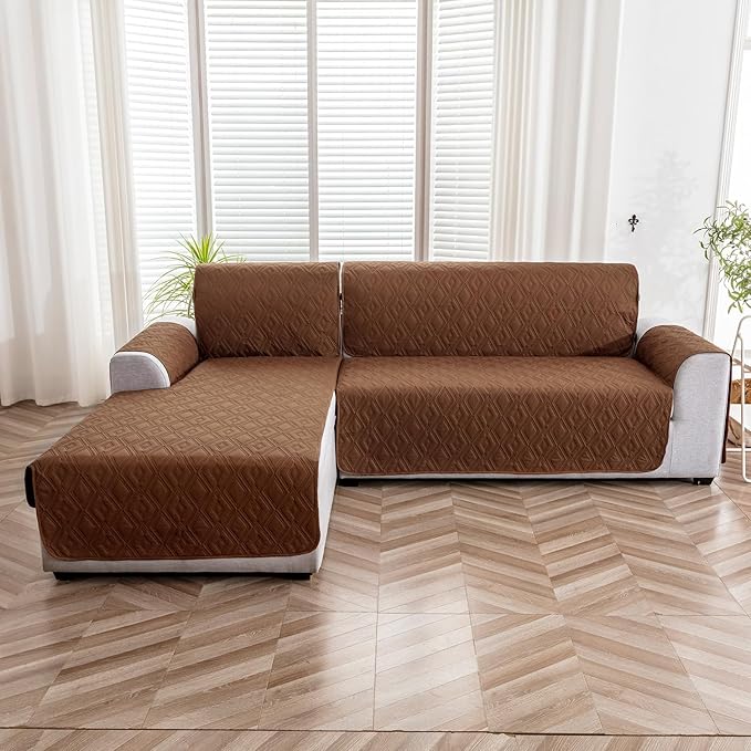 Genina Sectional Couch Covers for Dogs L Shaped Sofa Covers Chaise Lounge Cover Reversible Couch Covers for Sectional Sofa L Shape Furniture Protectors Cover for Pets, Kids (Brown, Small)