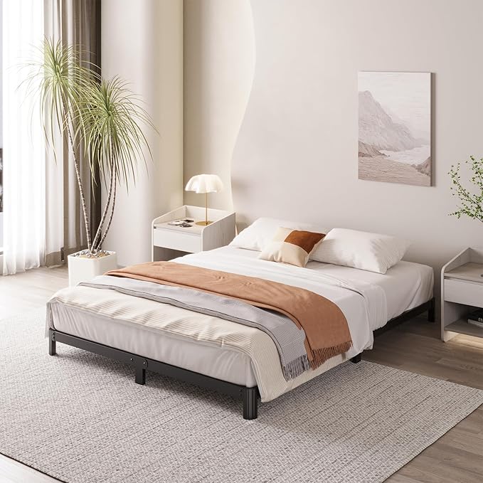 Yicensen 4 Inch Full Bed Frame Low Profile No Box Spring Needed, Heavy Duty Full Size Metal Platform Bed Frame with Rounded Corner Legs, Easy Assembly, Noise Free, Black