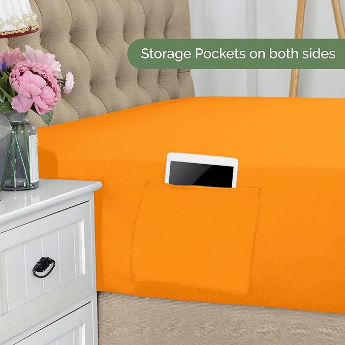 Elegant Comfort 1500 Premium Hotel Quality 18-21 Inches Deep - Extra Deep Pocket Single Fitted Sheet for High Mattress, Luxury and Softest, Smart Pocket - Wrinkle Free, Full, Orange