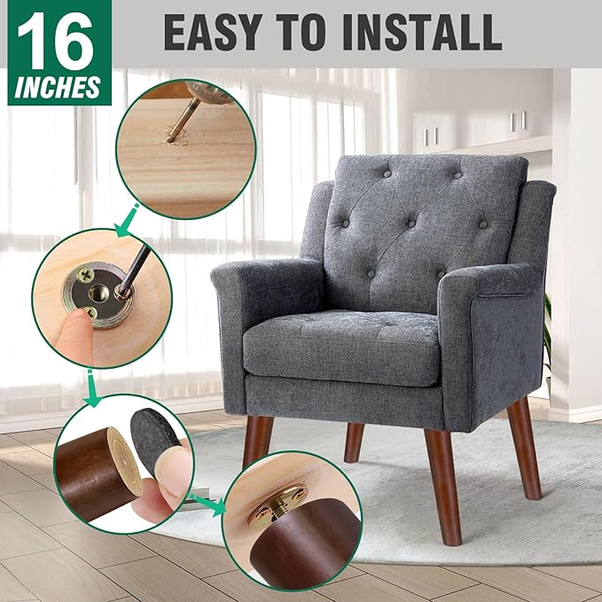 FoDau770 Brown Rubber Wood Furniture Legs 16 Inches, Slant Tapered Wood Feet Mid Century Sofa Legs Set of 4, 5/16" UNC Furniture Feet Replacement Parts for Cabinet Couch Dresser Chair Ottoman Table