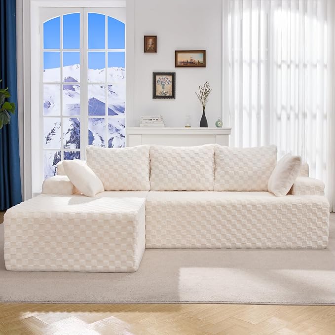 Hobestluk Modular Sectional Sofa Couches L-Shape Couch 3 Seat Modular Sofa Memory Foam Sectional Couches for Living Room, Cloud Couch with Oversized Chaise (96" Left Facing Chaise)