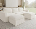 Belffin Boneless Modular Cloud Sectional Couch with Deep Seat Plush Corduroy 3-Seater Boneless U Shaped Couch with Ottoman No Assembly Required. Beige Sofa