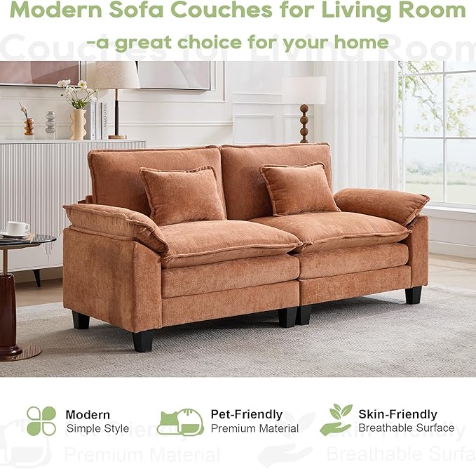 86" Modular Sectional Sofa, Comfy Cloud Couch Sectional Sofa, Chenille Sofa Sleeper Deep Seat Sofa with Throw Pillows for Living Room (Orange, 86"- Loveseat)