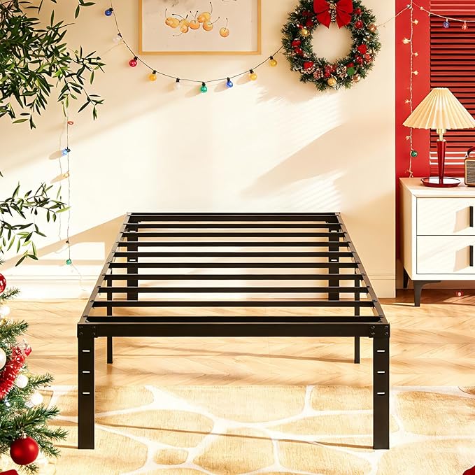 VINGLI 14 Inch Twin Bed Frame, Heavy Duty Metal Platform, No Box Spring Needed, Sturdy Steel Slat Support, Easy Assembly, Noise-Free, 12.4 Inch Underbed Storage,Black