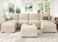HONBAY Modular Sofa U Shaped Sectional Couch with Storage, Convertible Modular Sofa 7 Seats Sectional for Living Room - Beige