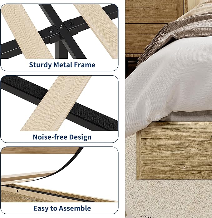 Wood Platform Bed with Sturdy Wooden Slats, Twin Size Floor-Standing Bed Frame, Modern Minimalist Design Space-Saving Bed Frame, No Box Spring Needed, Easy Assembly