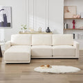 110.6" L Shaped Modular Sectional Sofa Modern Chenille Comfy Couch with Thickened Seat Cushions, Easy Assembly, Upholstered 4 Seater Couch with Movable Ottoman for Living Room, White