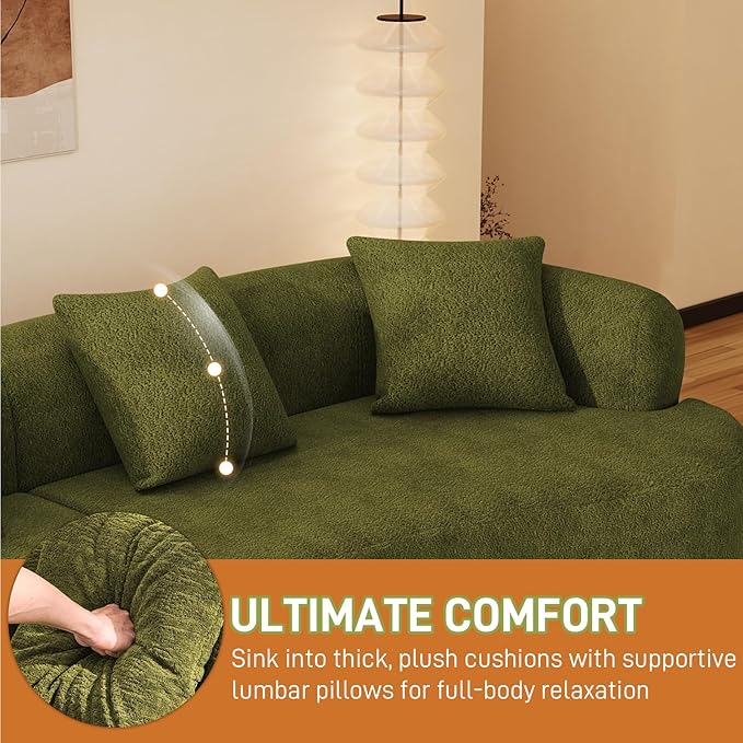 131" Curved Modular Sectional Sofa for Living Room, Modern Chenille Oversized Cloud Couch Sofa, Luxury Plush Extra Deep 4-Seater Boucle Couch for Apartment‌‌, No Assembly Required, Green