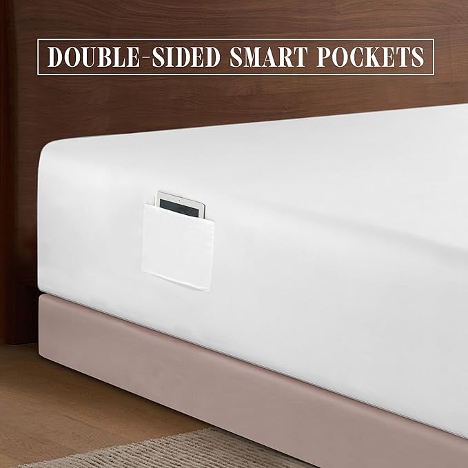 Elegant Comfort 1500 Premium Hotel Quality 18-24 Inches Deep - Extra Deep Pocket Single Fitted Sheet for High Mattress, Luxury and Softest, Smart Pocket - Wrinkle Free, California King, White