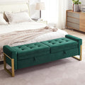67" Storage Bench for Bedroom King Size, Velvet Upholstered End of Bed Storage Bench with Gold Legs, Double Lids Tufted Storage Ottoman Bench for Living Room,Entryway, Green