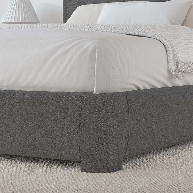 BarnFurin Queen Size Bed Frame, Boucle Upholstered Platform Bed Frame with Headboard, Soft Rounded Corners, No Box Spring Required, Non-Slip and Noise-Free, Easy Assembly, Dark Grey