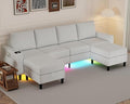 U Shaped Sectional Couches for Living Room, 109" Linen Cloud Couch with Chaise Lounge/Storage Ottoman, 4 Seat Sectional Sofa with Smart Module-Wireless Charging/USB/Type-C/RGB Lights (White)