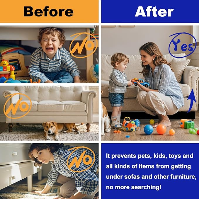 Under Couch Blocker for Kids and Pet Toys, 123" L x 3" H, Toy Blockers for Bed, Stop Things Going Under Sofa or Furniture, Fits Standard couches and Sofas with Straight Legs