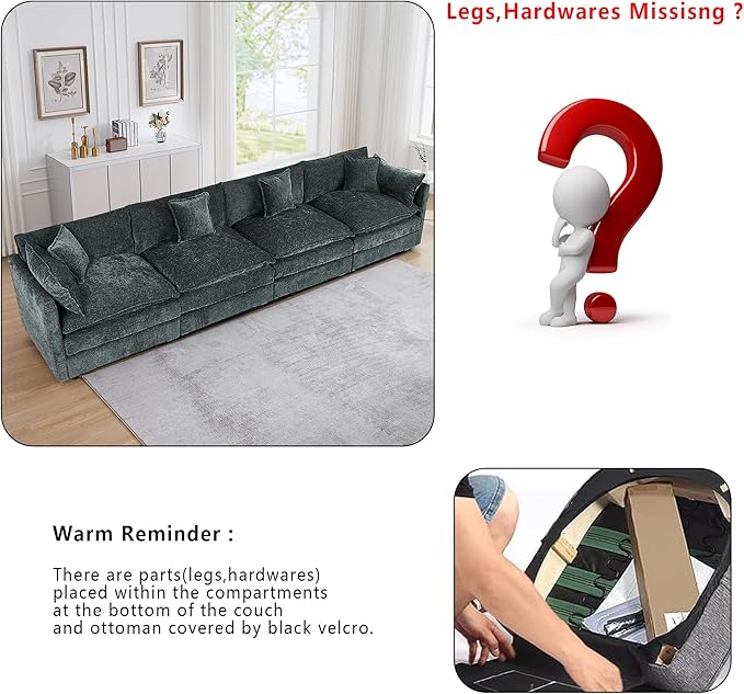 Setawix Chenille Cloud Couches for Living Room,4 Seater Cloud Sofa Couch with Deep Seat,147.22" Roomy Cloud Sofas,Modular Sectional 4 Seat Sofa with Pillows for Bedroom (Grey, 4 Seater)